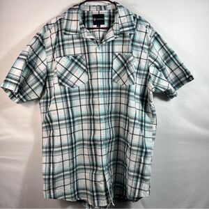 Mens Akademiks Teal and Black Plaid Short Sleeve Shirt 0628